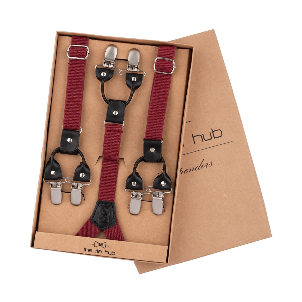 Burgundy Y-Back Clip-On Suspenders for Men