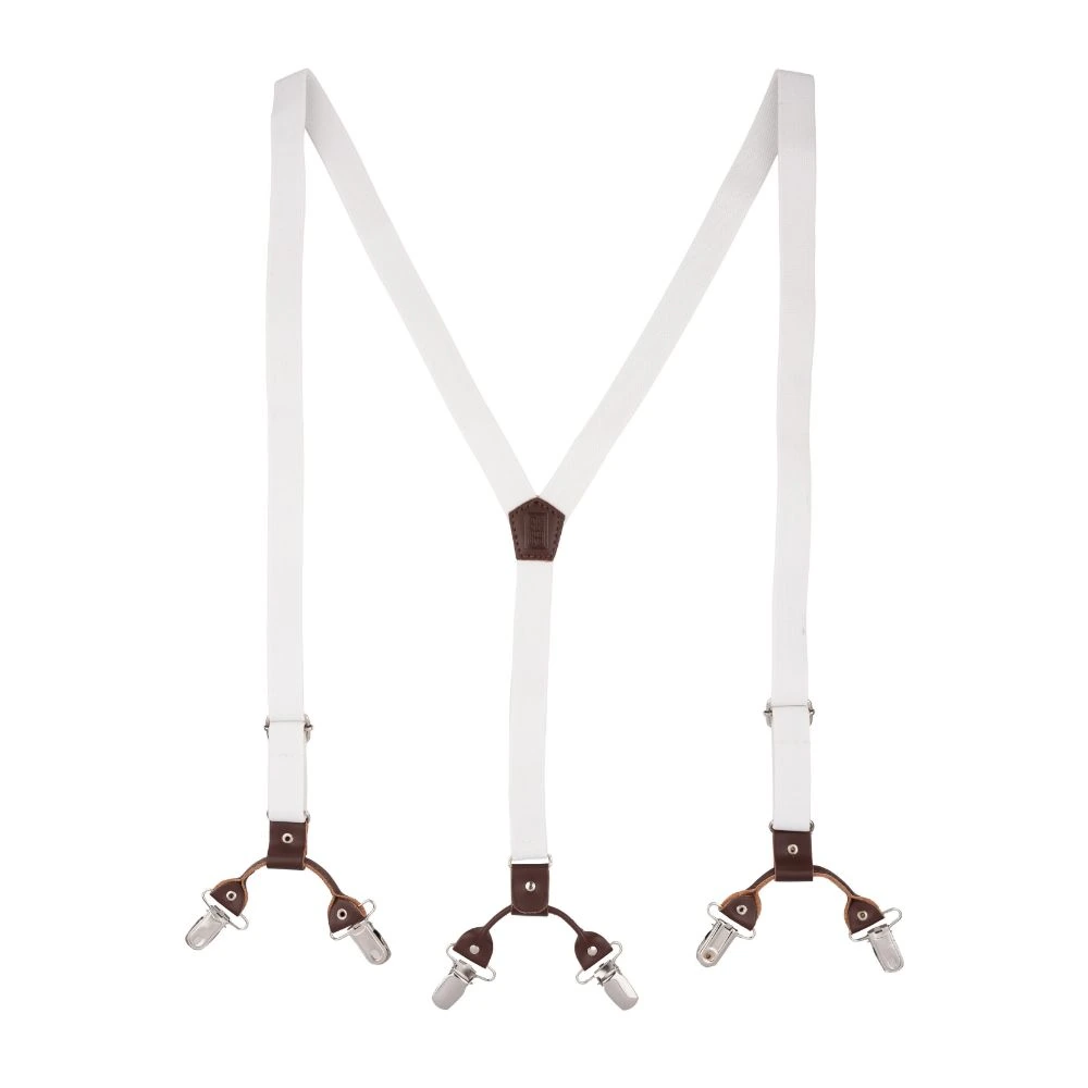 White Y-Back Clip-On Suspenders for Men