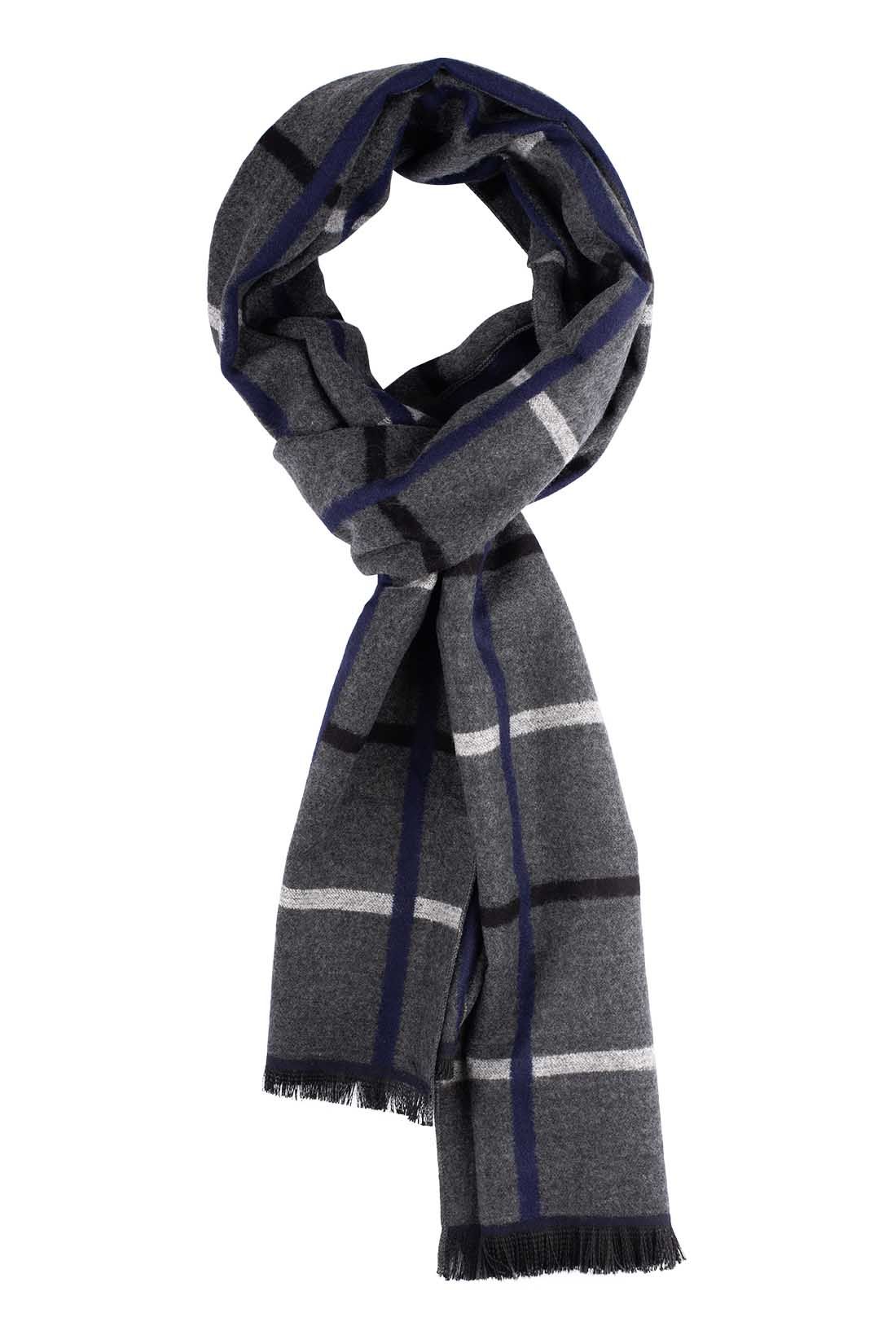 Grey Checked Wool Scarf for Men