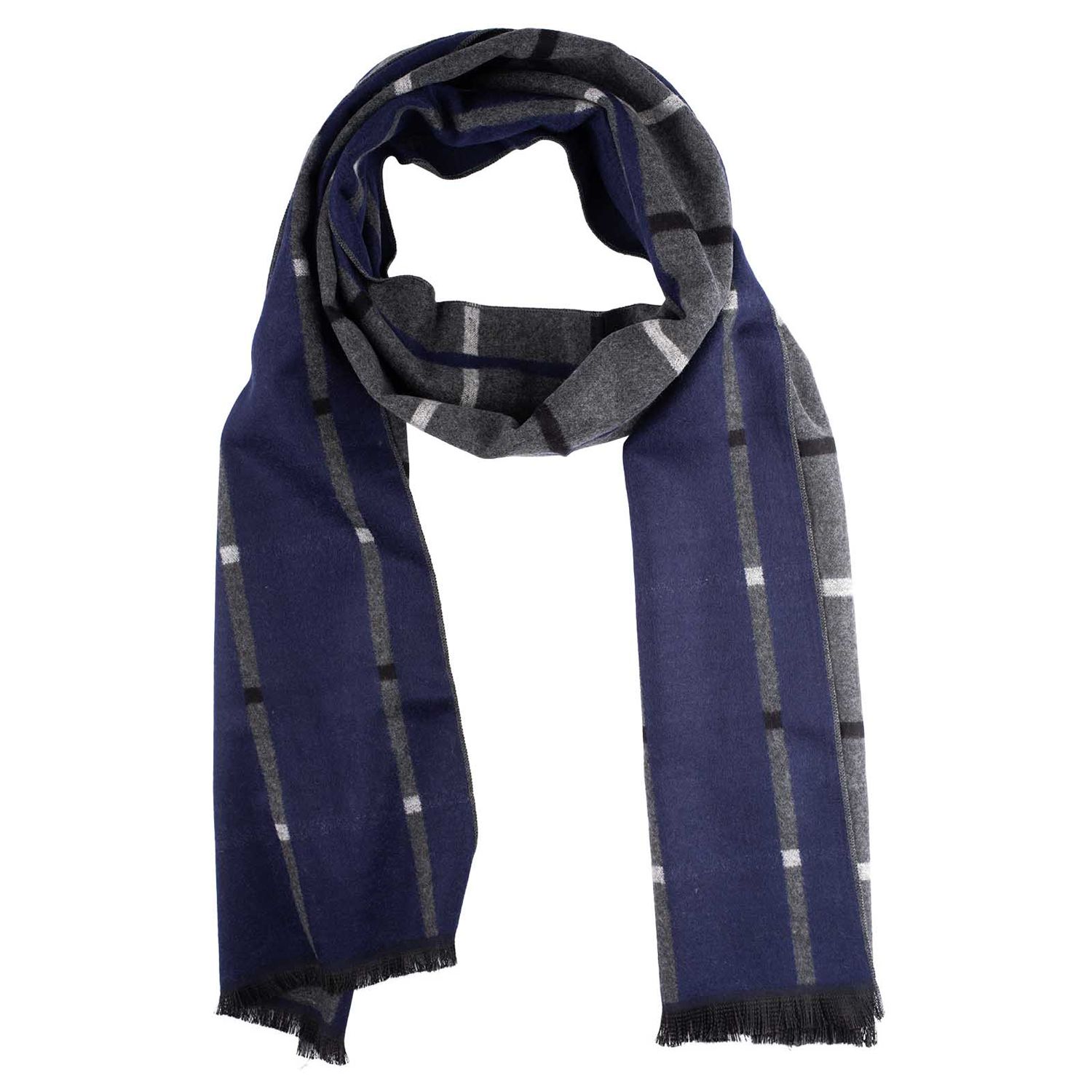 Grey Checked Wool Scarf for Men
