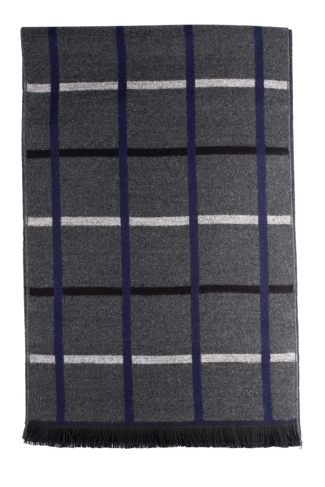 Grey Checked Wool Scarf for Men