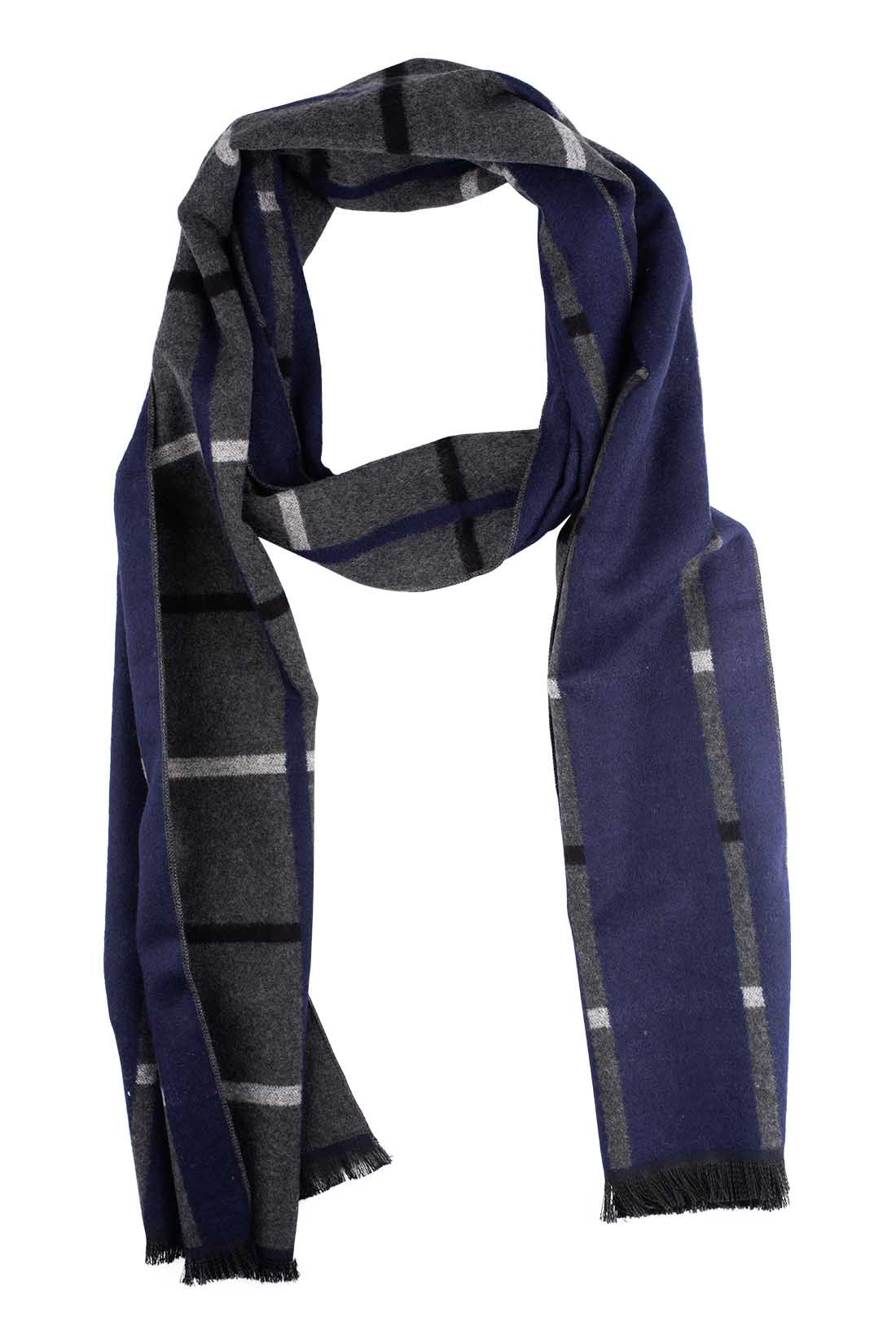 Grey Checked Wool Scarf for Men