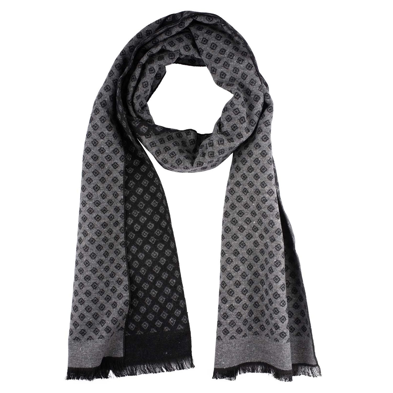 Black Geometric Wool Scarf for Men