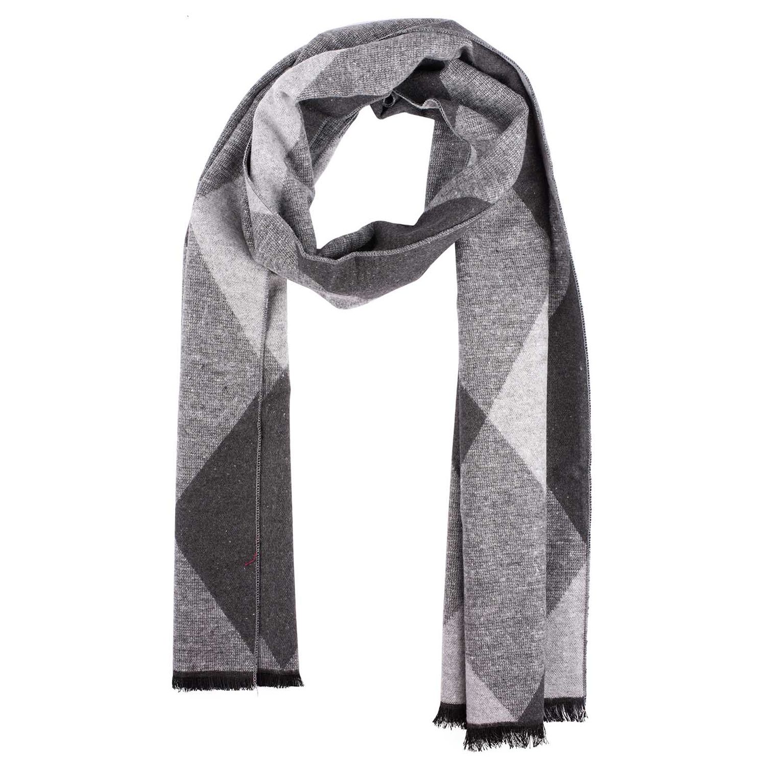 Grey Geometric Wool Scarf for Men