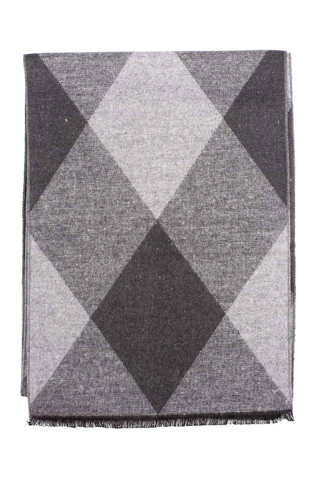 Grey Geometric Wool Scarf for Men