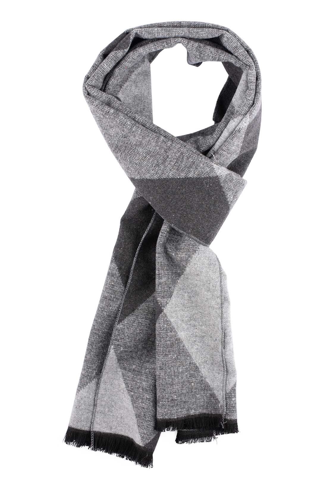 Grey Geometric Wool Scarf for Men
