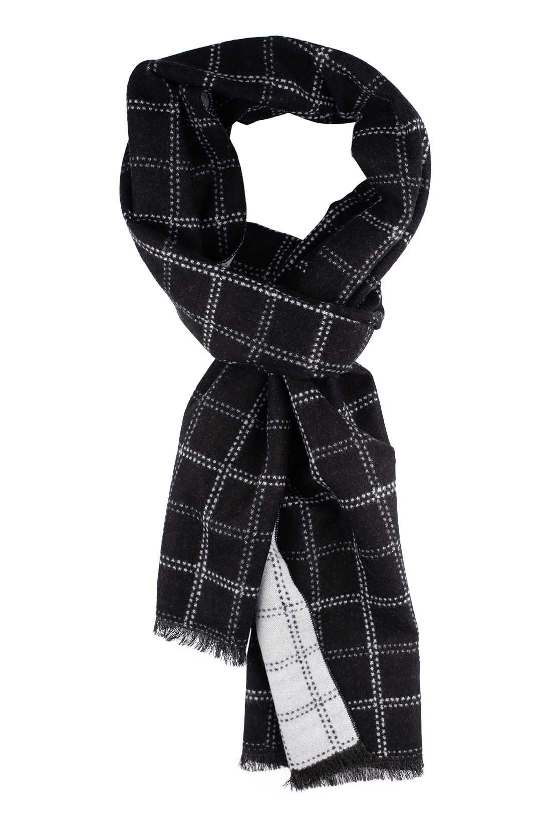 Black Checked Wool Scarf for Men