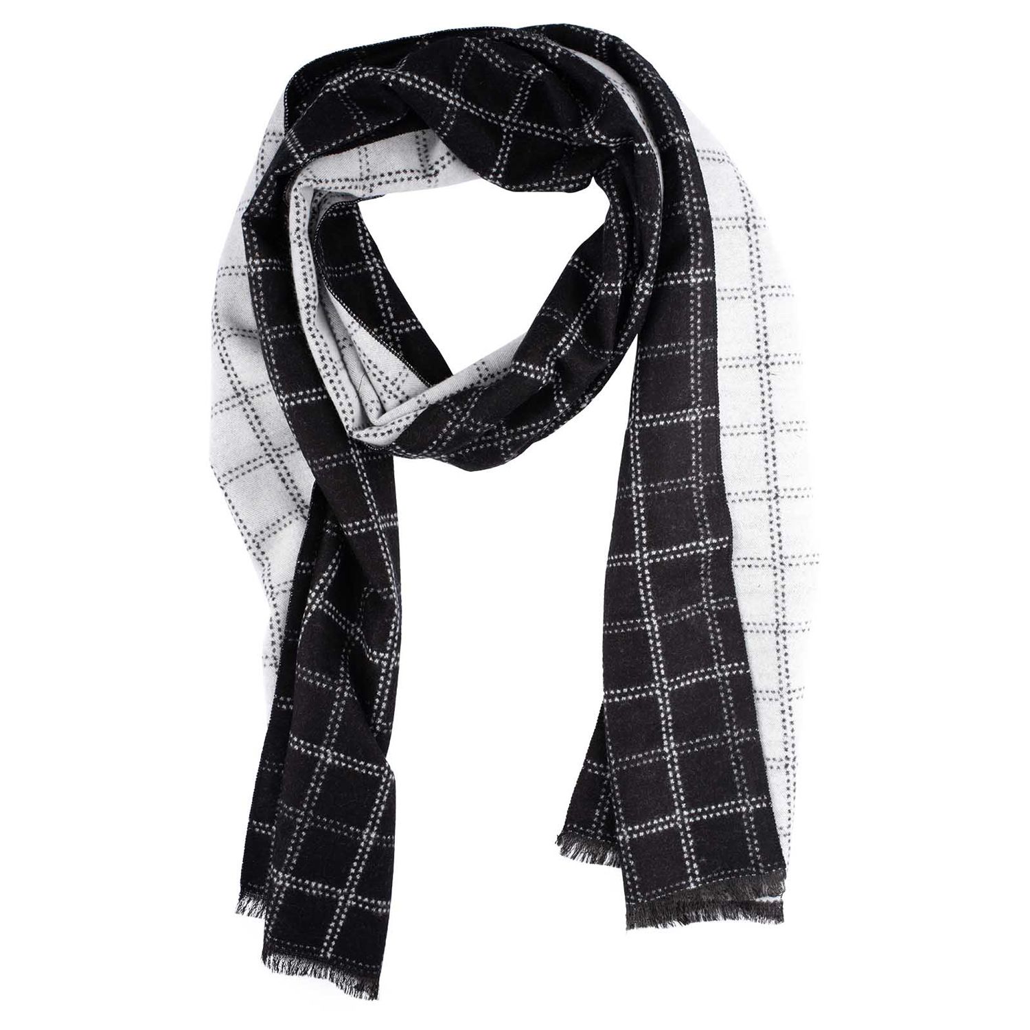Black Checked Wool Scarf for Men