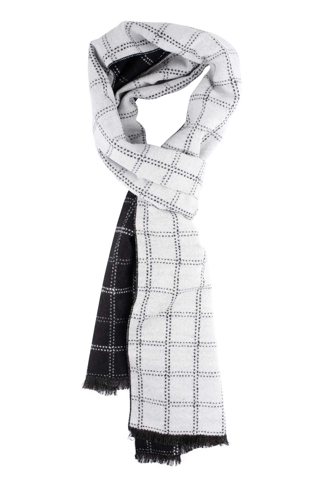 Black Checked Wool Scarf for Men