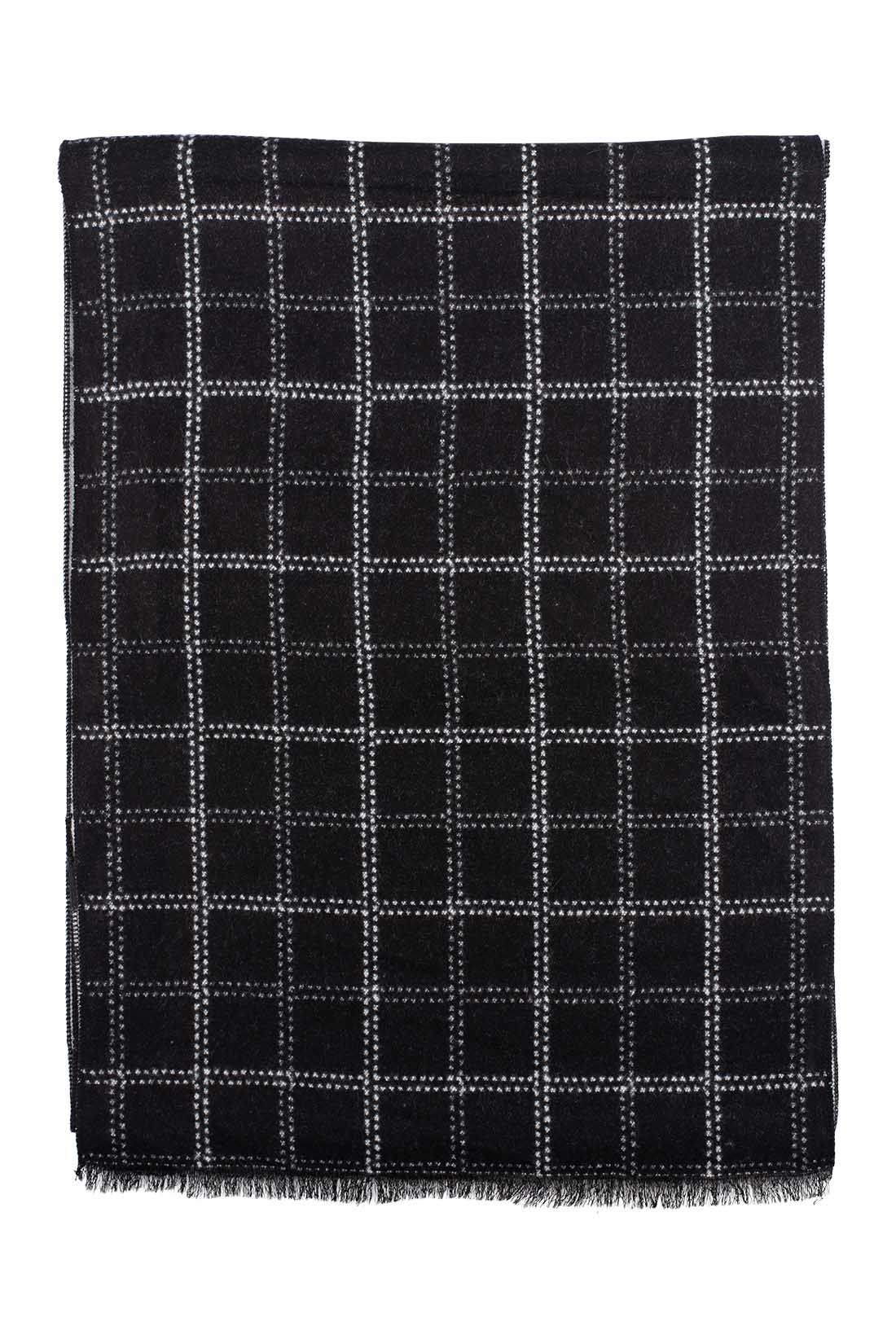 Black Checked Wool Scarf for Men
