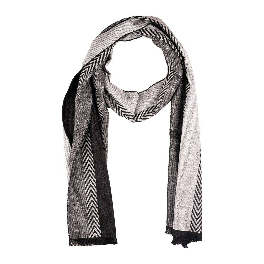 Grey Geometric Wool Scarf for Men