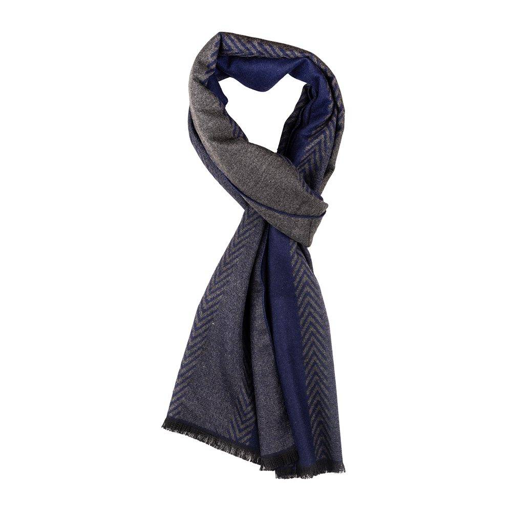Blue Geometric Wool Scarf for Men