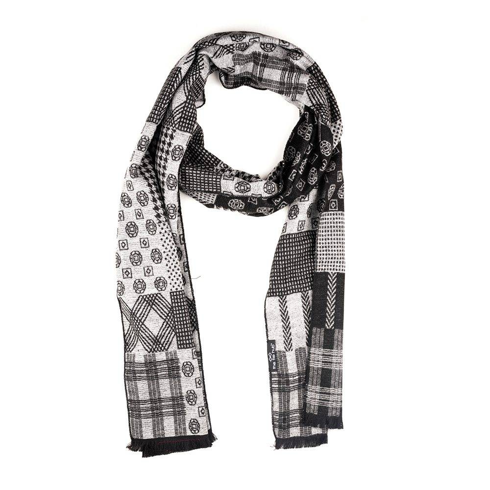 Black Geometric Wool Scarf for Men
