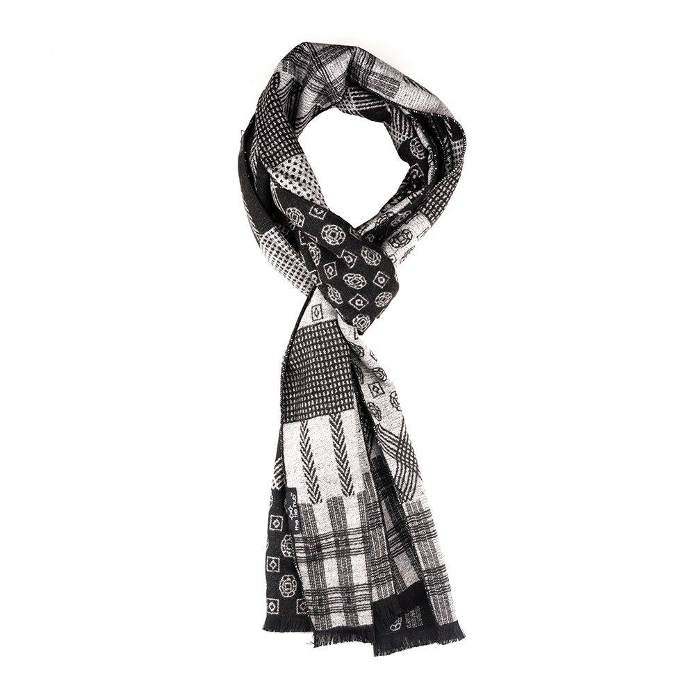 Black Geometric Wool Scarf for Men