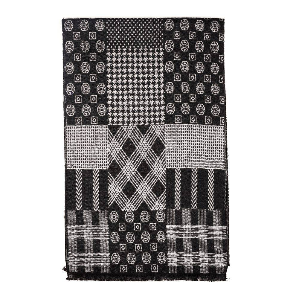 Black Geometric Wool Scarf for Men
