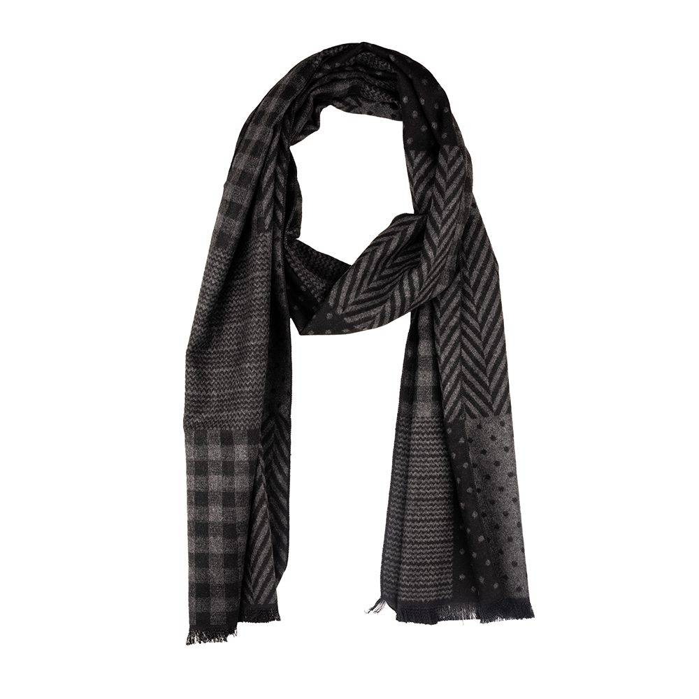 Black Geometric Wool Scarf for Men