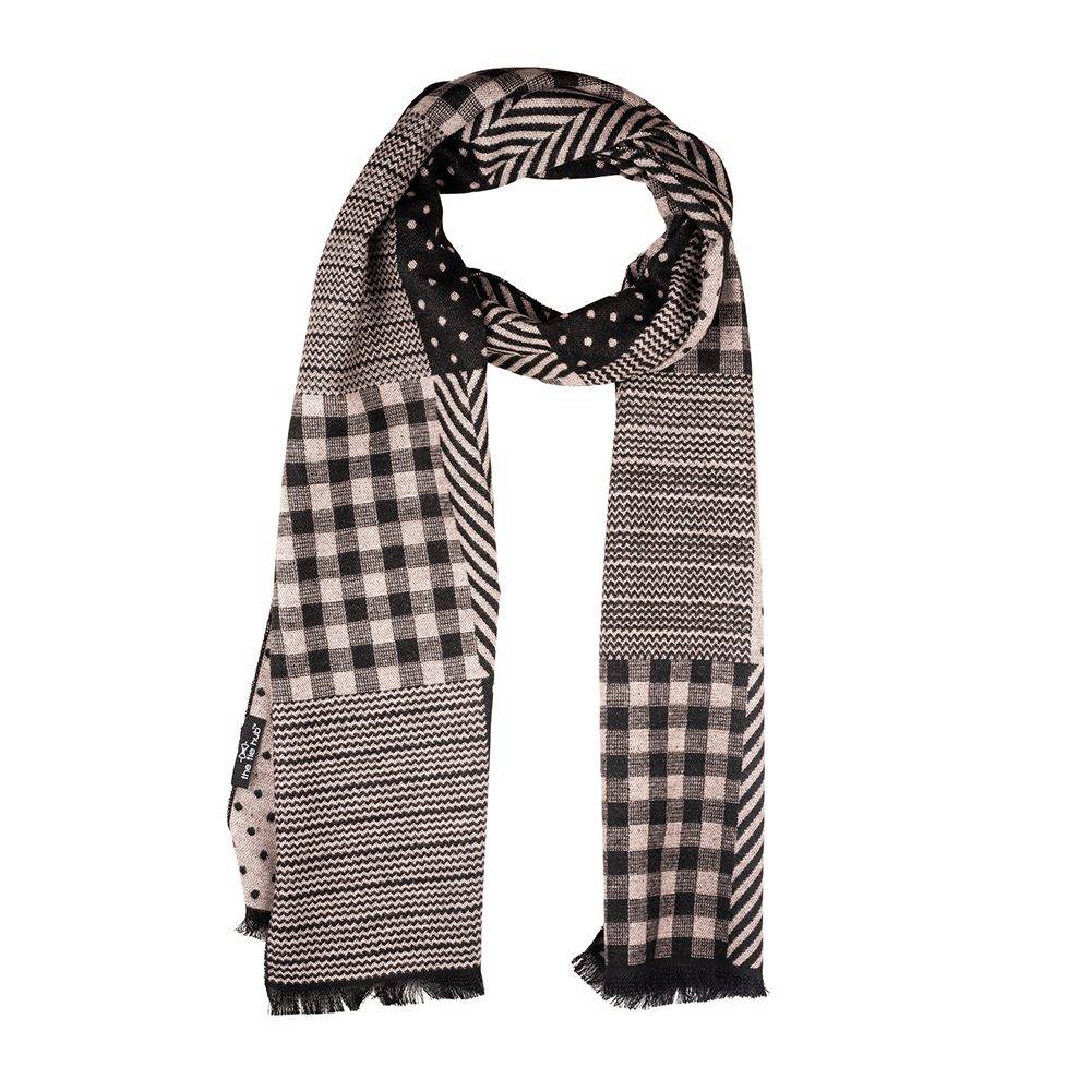 Black Geometric Wool Scarf for Men