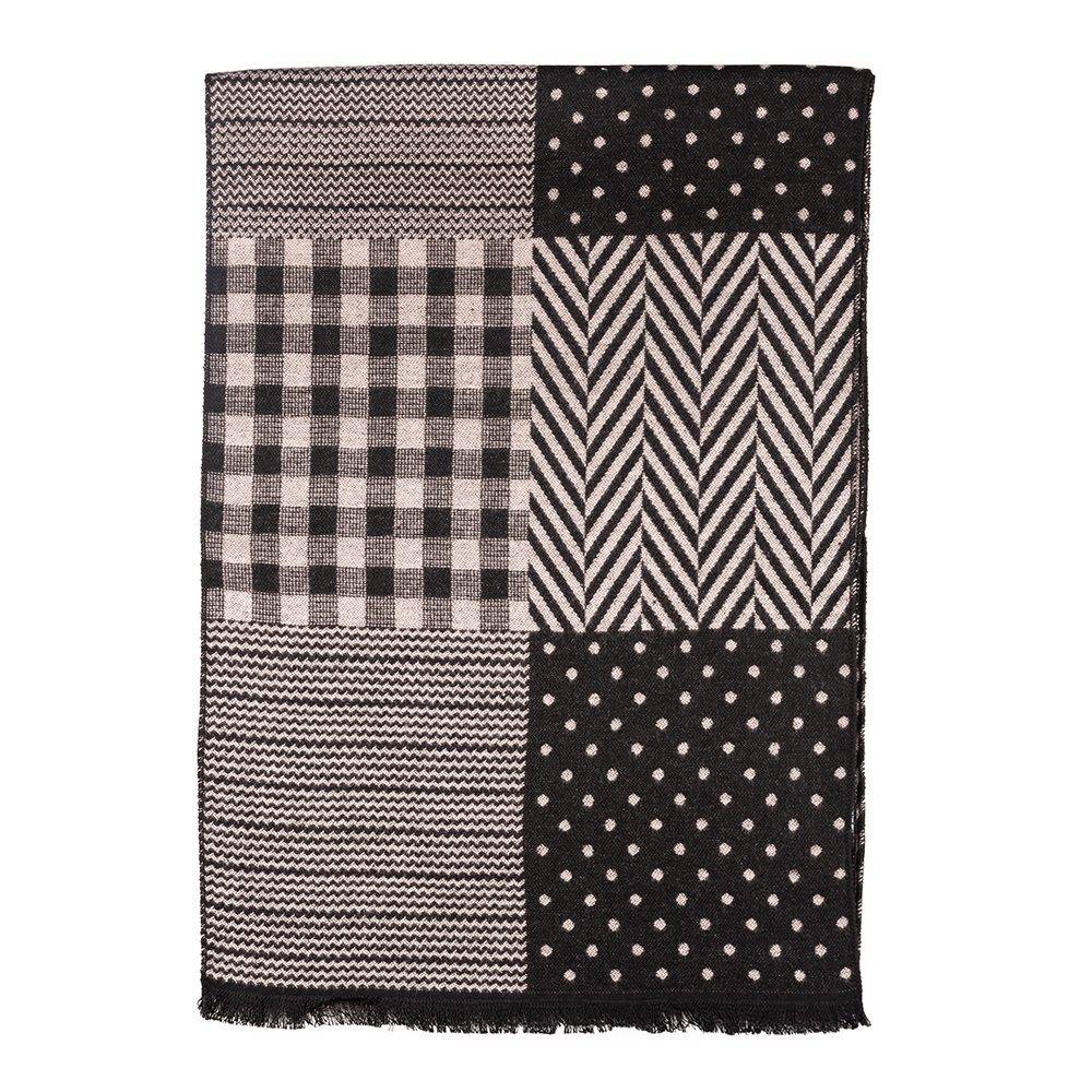 Black Geometric Wool Scarf for Men