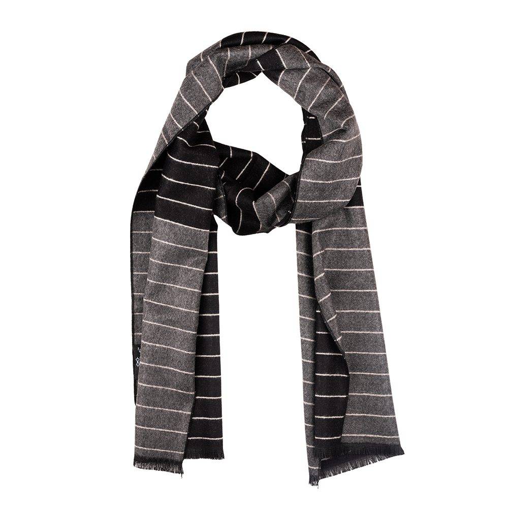 Grey Striped Wool Scarf for Men