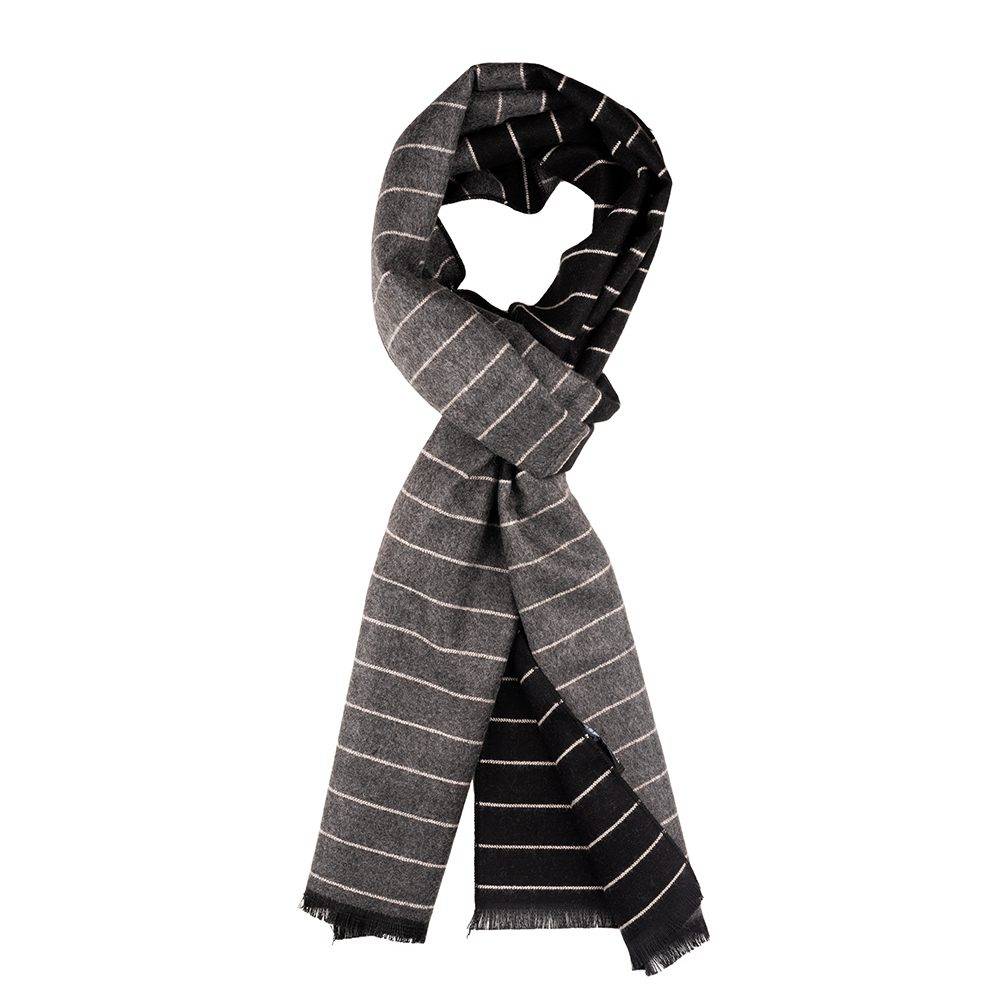 Grey Striped Wool Scarf for Men