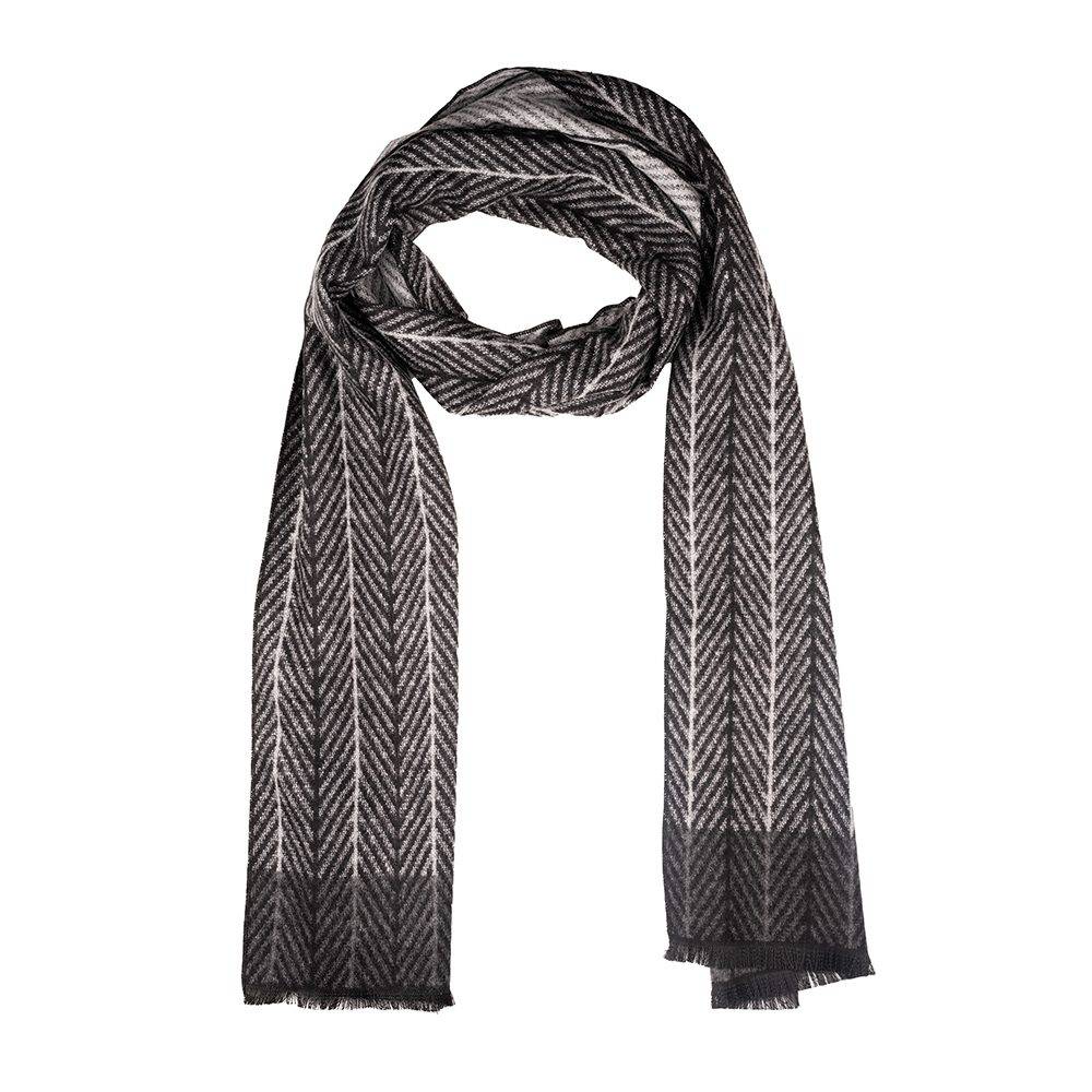 Grey Herringbone Wool Scarf for Men