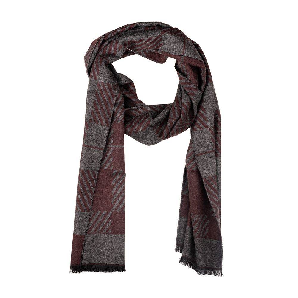 Burgundy Striped Wool Scarf for Men