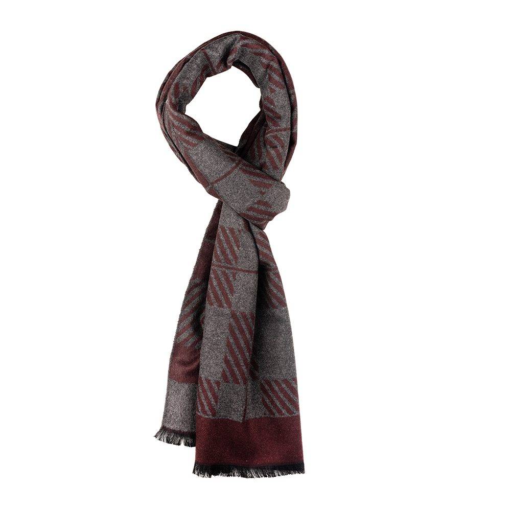 Burgundy Striped Wool Scarf for Men