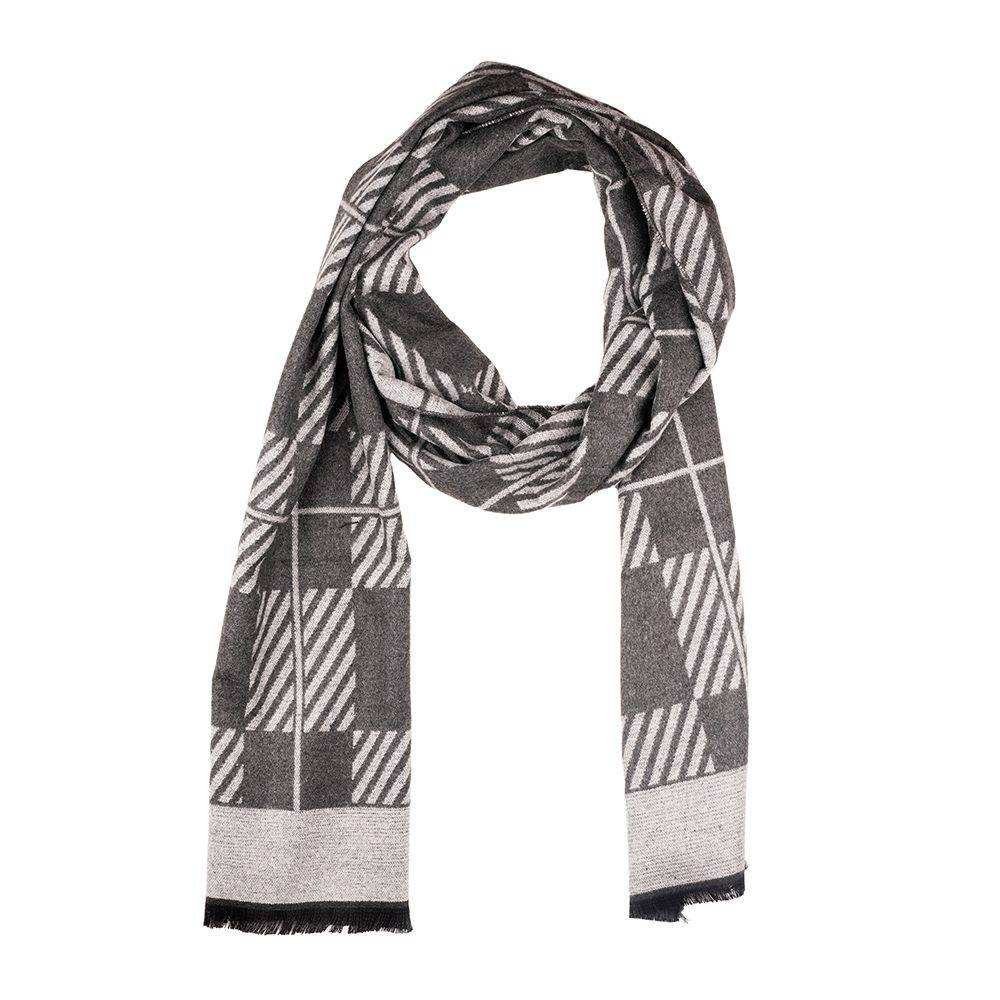 Grey Striped Wool Scarf for Men
