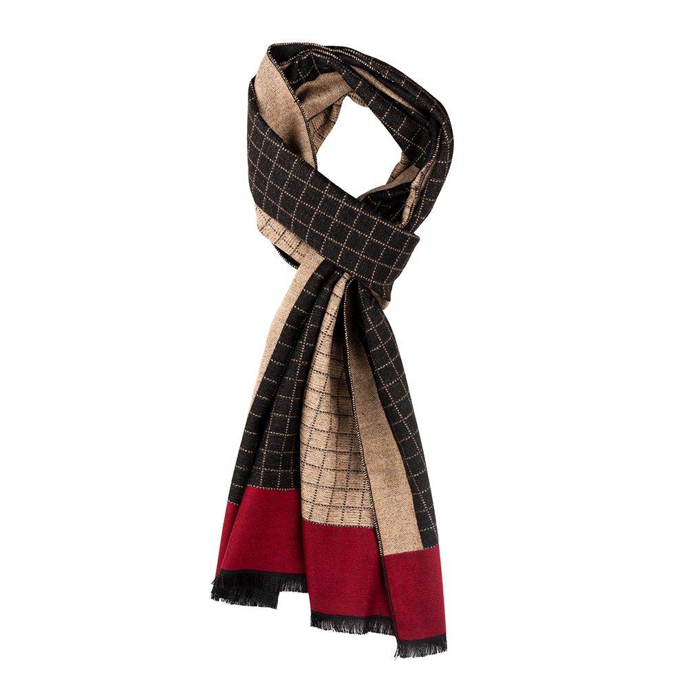 Cream Checked Wool Scarf for Men