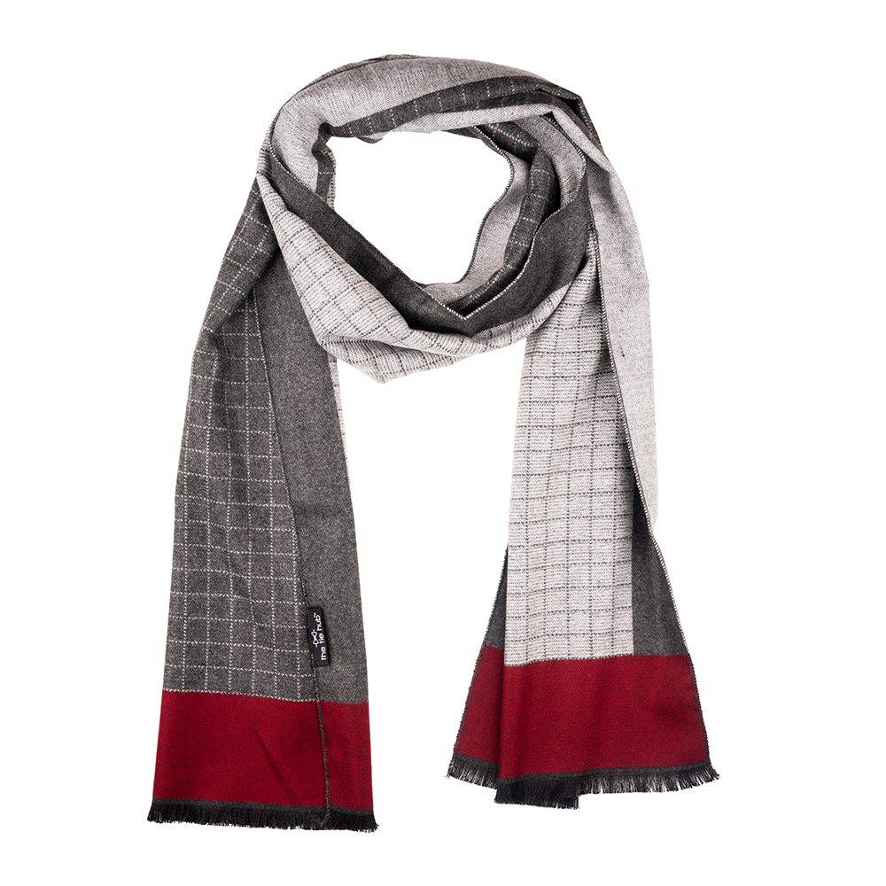 Grey Checked Wool Scarf for Men