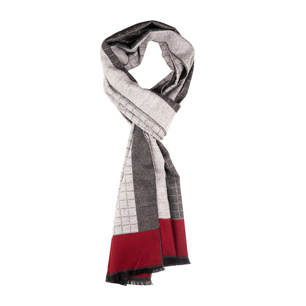 Grey Checked Wool Scarf for Men