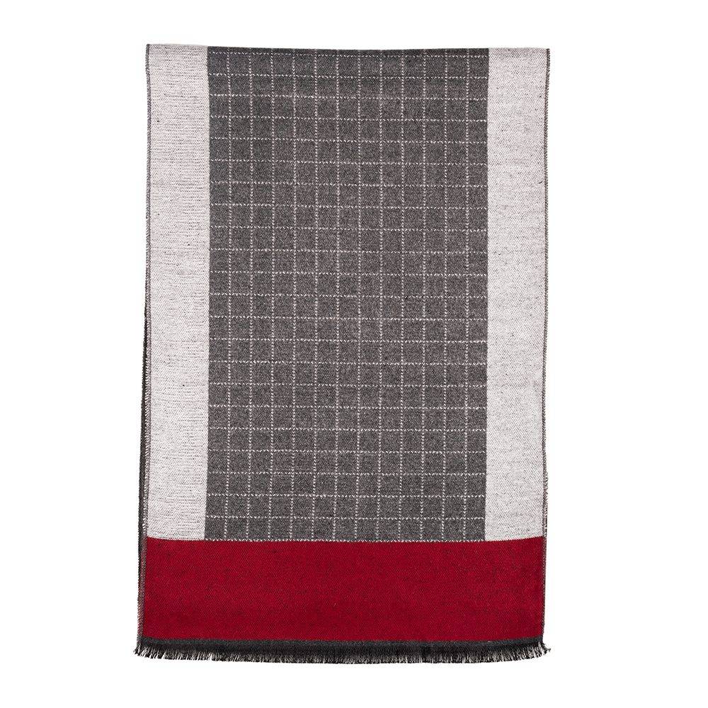 Grey Checked Wool Scarf for Men