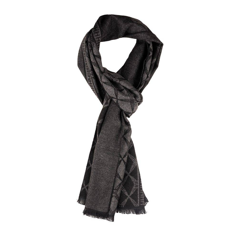 Black Checked Wool Scarf for Men