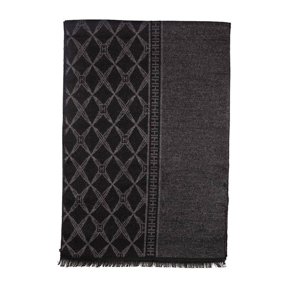 Black Checked Wool Scarf for Men