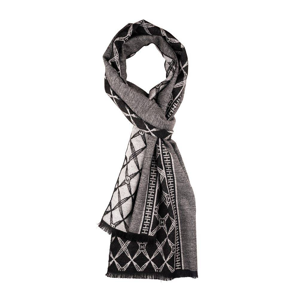 Cream Geometric Wool Scarf for Men