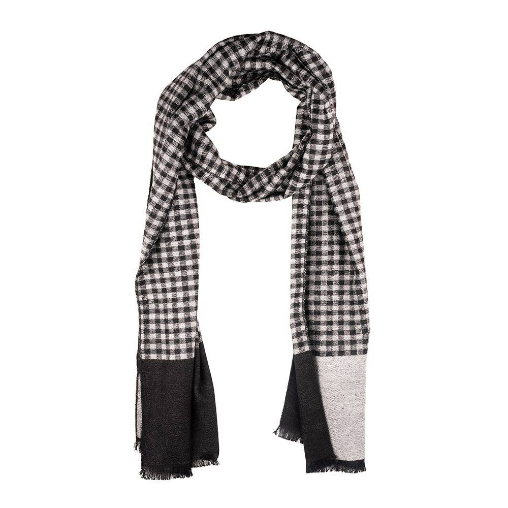 Cream Checked Wool Scarf for Men