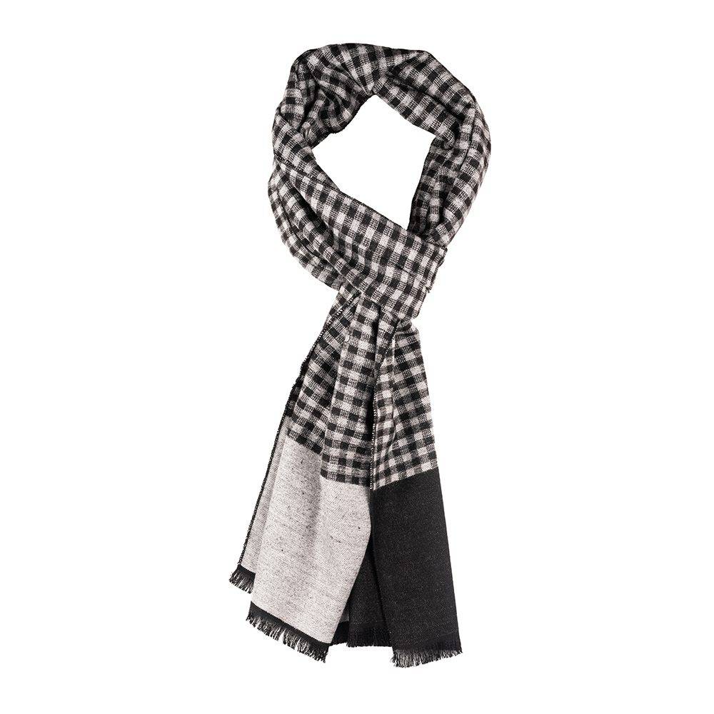 Cream Checked Wool Scarf for Men