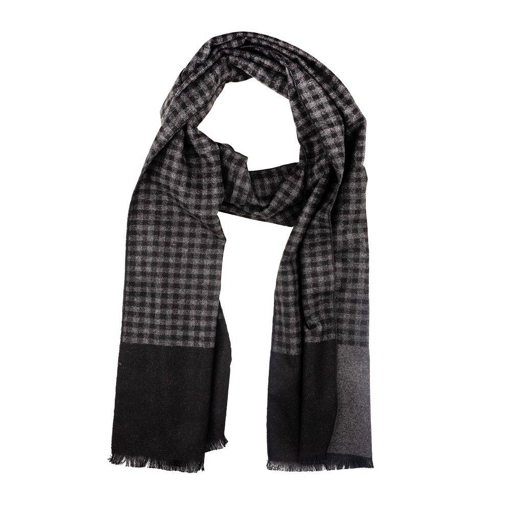 Grey Checked Wool Scarf for Men