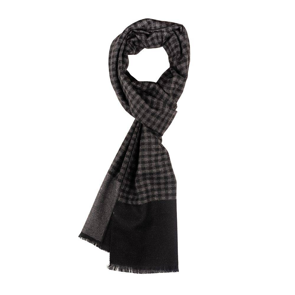 Grey Checked Wool Scarf for Men