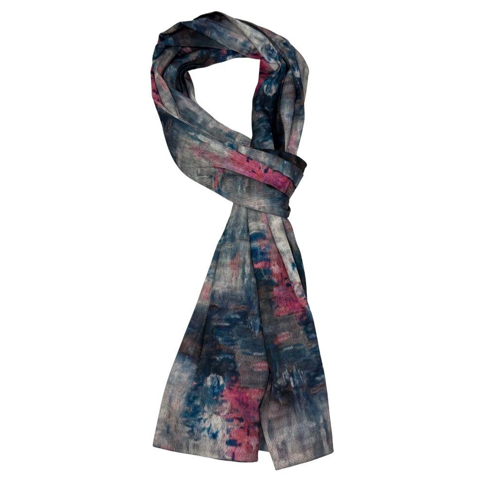 Blue Abstract Silk Scarf for Men