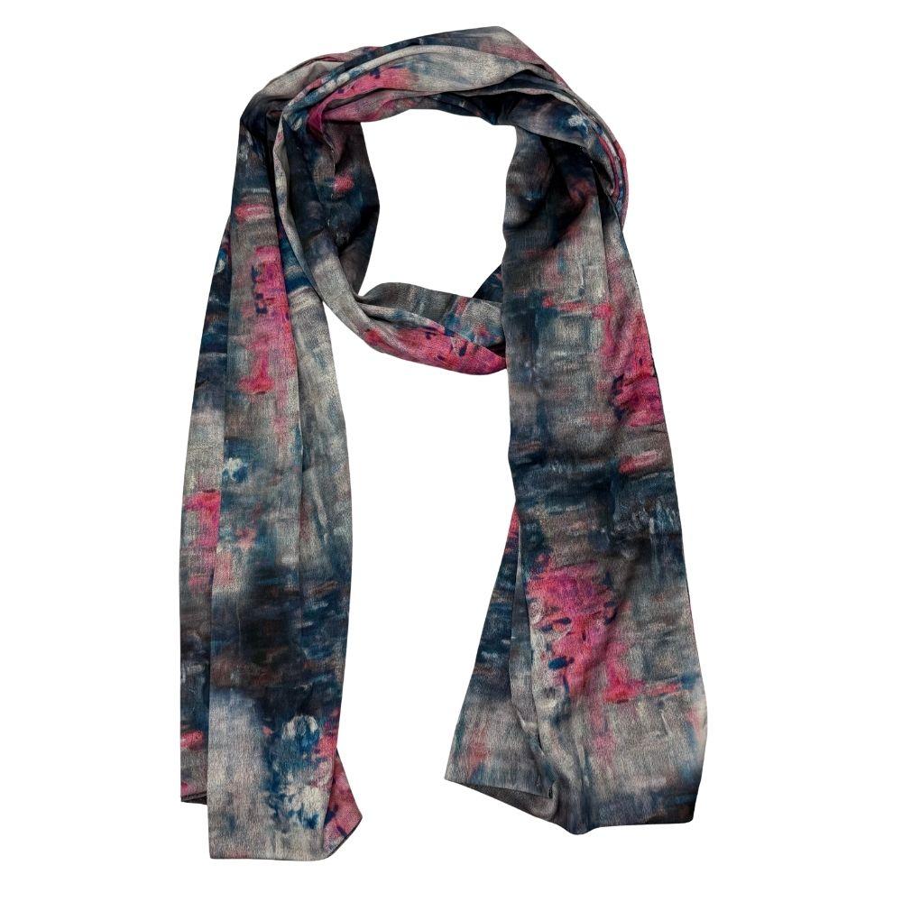 Blue Abstract Silk Scarf for Men