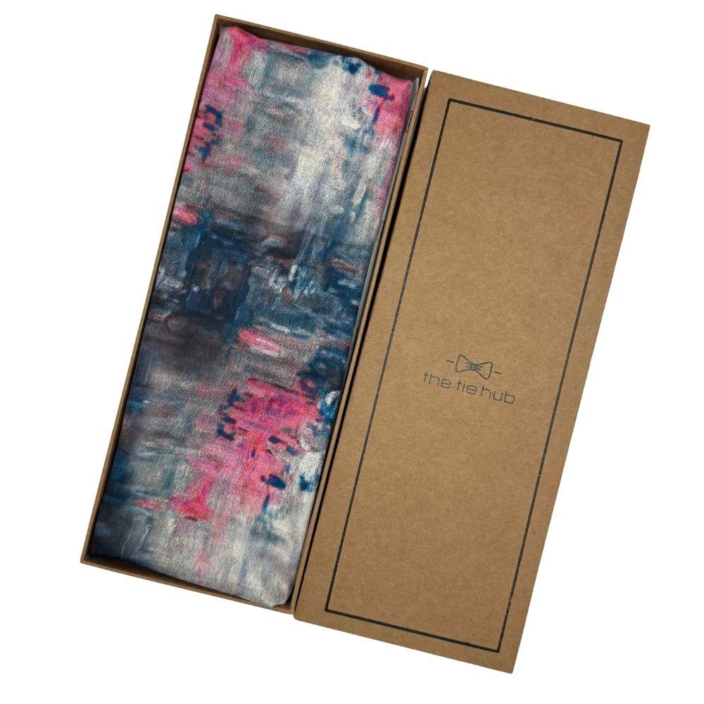 Blue Abstract Silk Scarf for Men