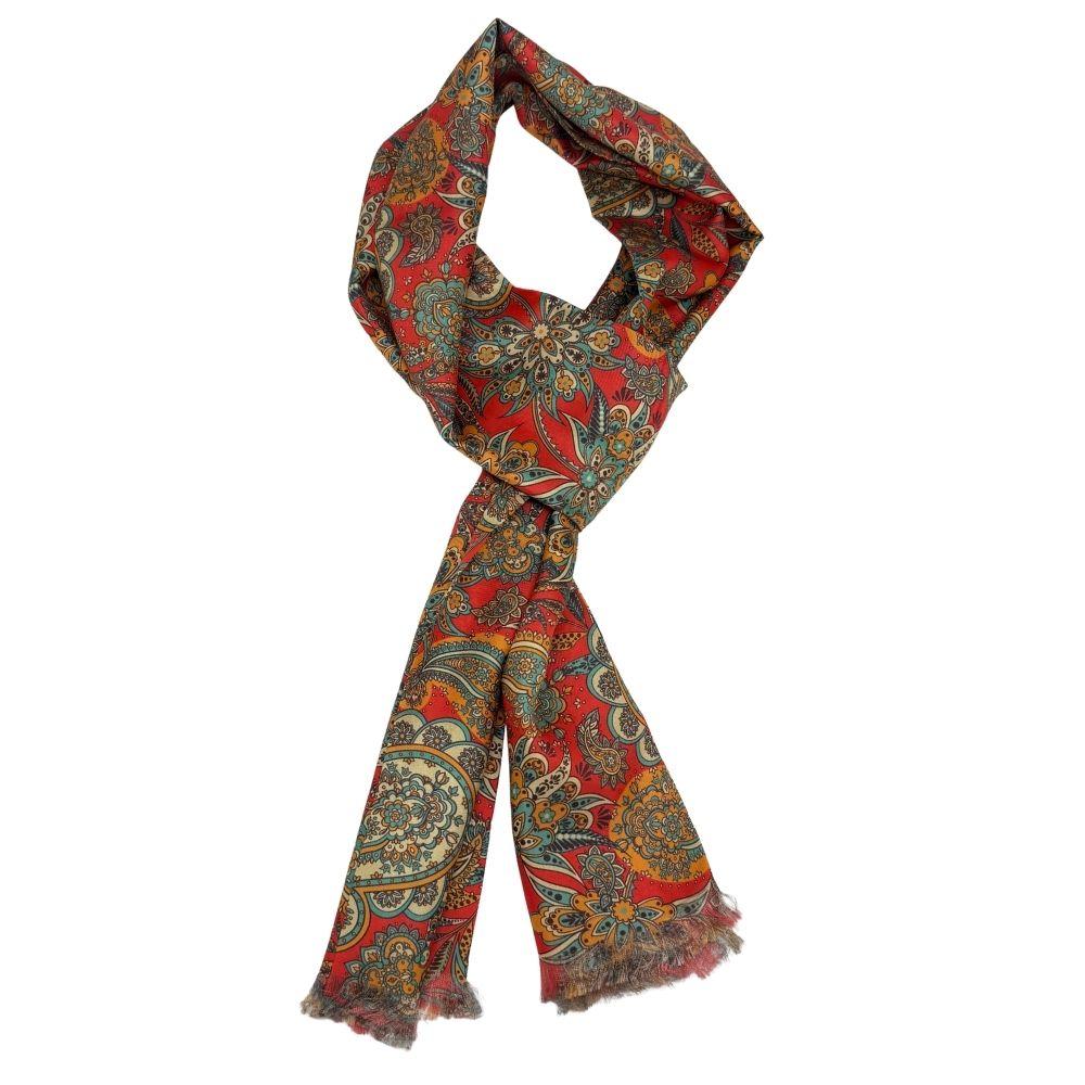 Orange Paisley Silk Scarf for Men