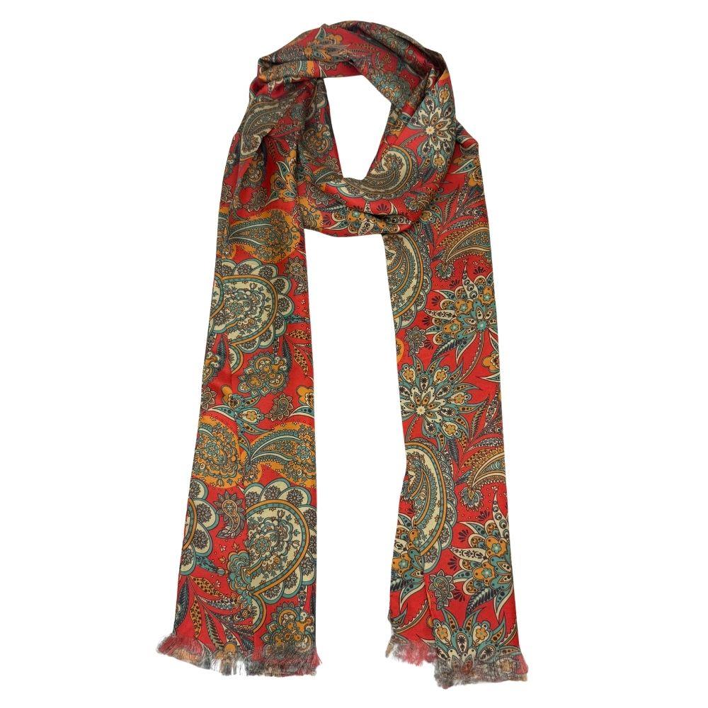 Orange Paisley Silk Scarf for Men
