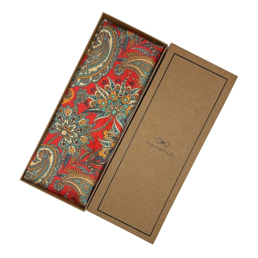 Orange Paisley Silk Scarf for Men