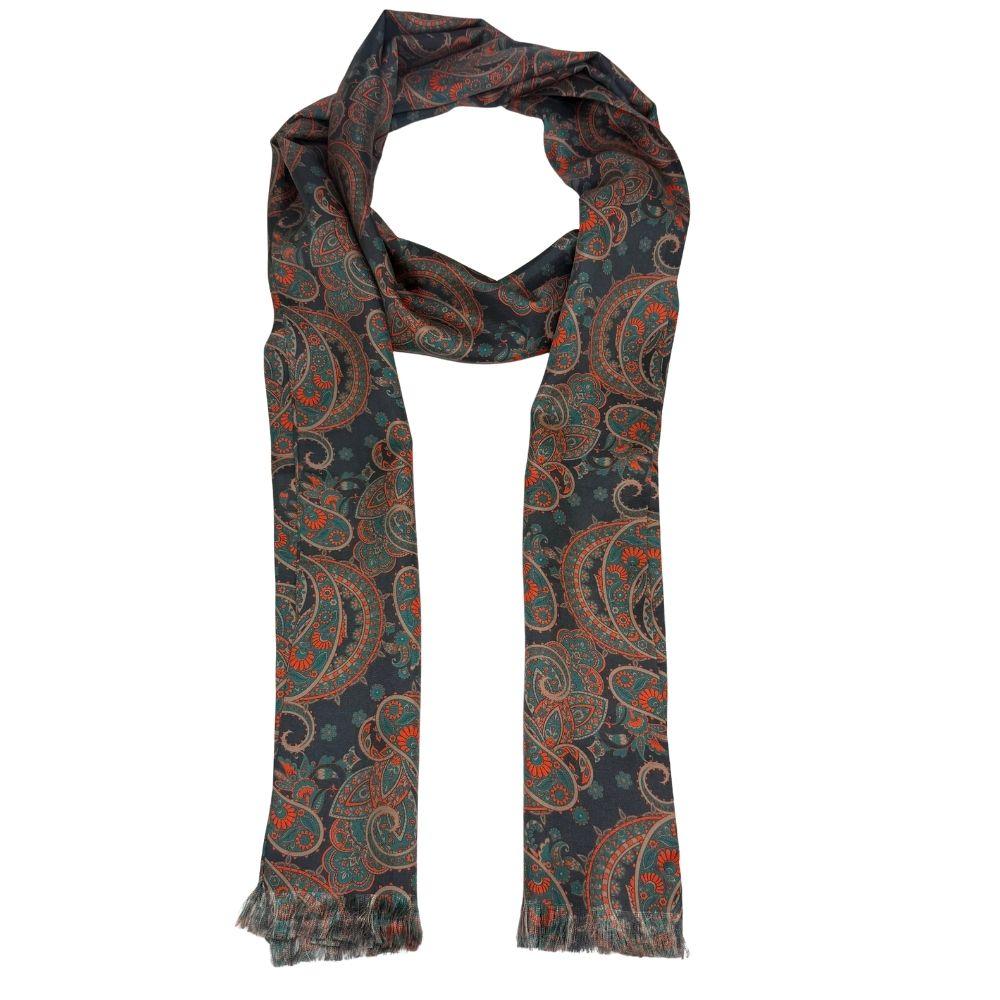 Navy Blue Paisley Silk Scarf for Men