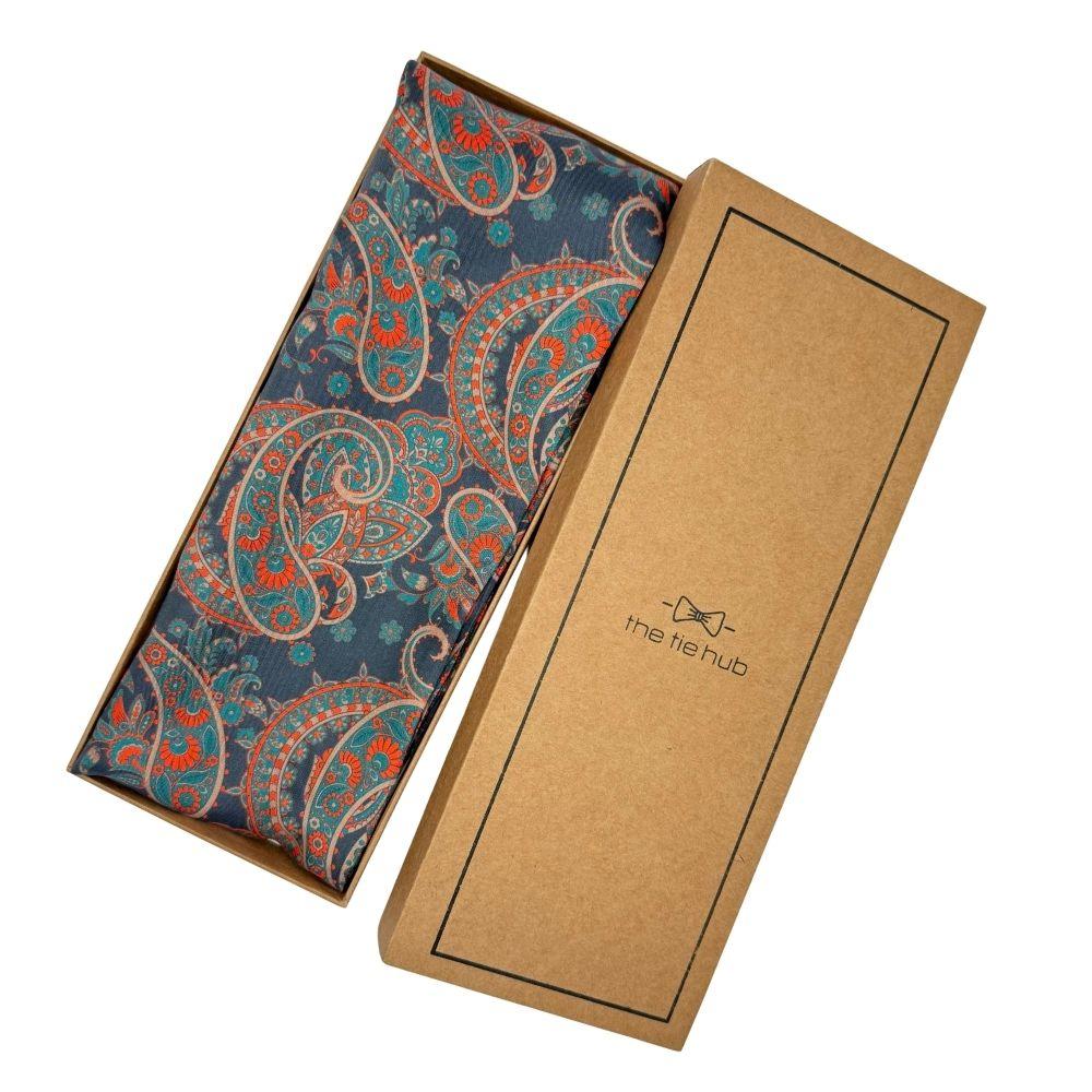 Navy Blue Paisley Silk Scarf for Men