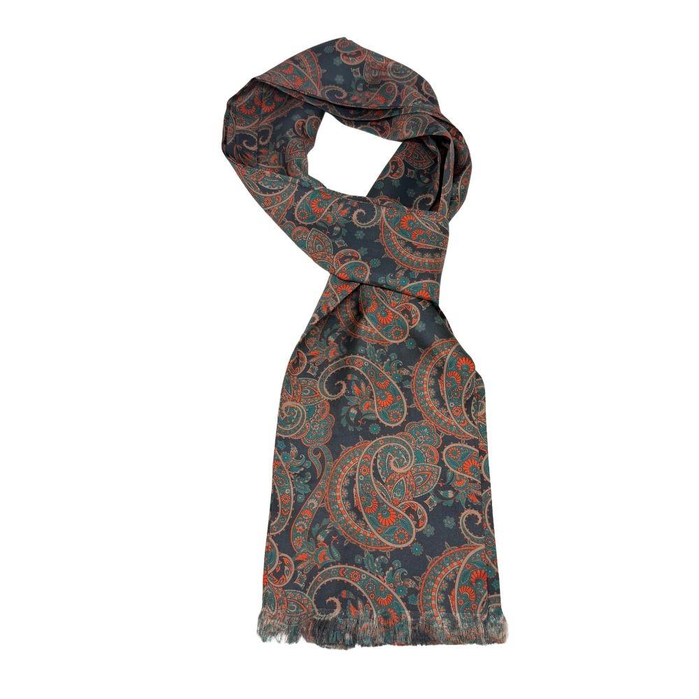 Navy Blue Paisley Silk Scarf for Men