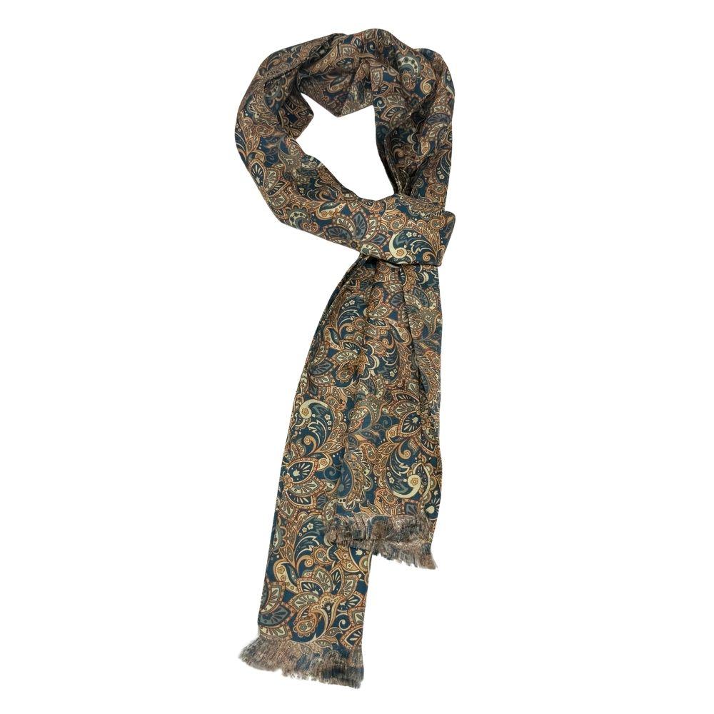Navy Blue Paisley Silk Scarf for Men