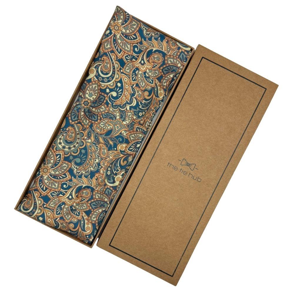 Navy Blue Paisley Silk Scarf for Men